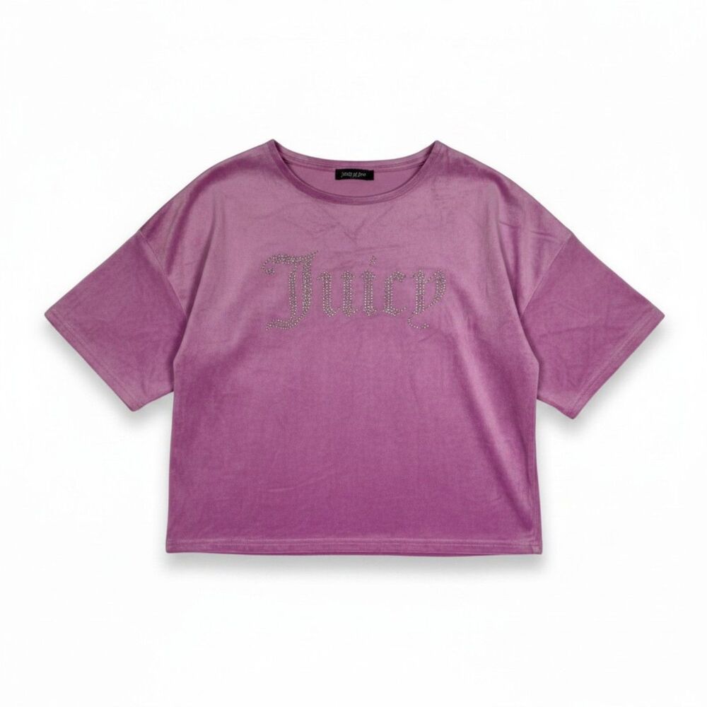 Juicy Couture Women's Pink Velour Sleep Shirt Large Rhinestone Logo Lounge Top